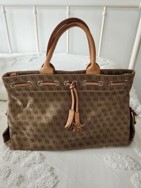 Dooney & Bourke Brown Canvas Tote with Leather Trim